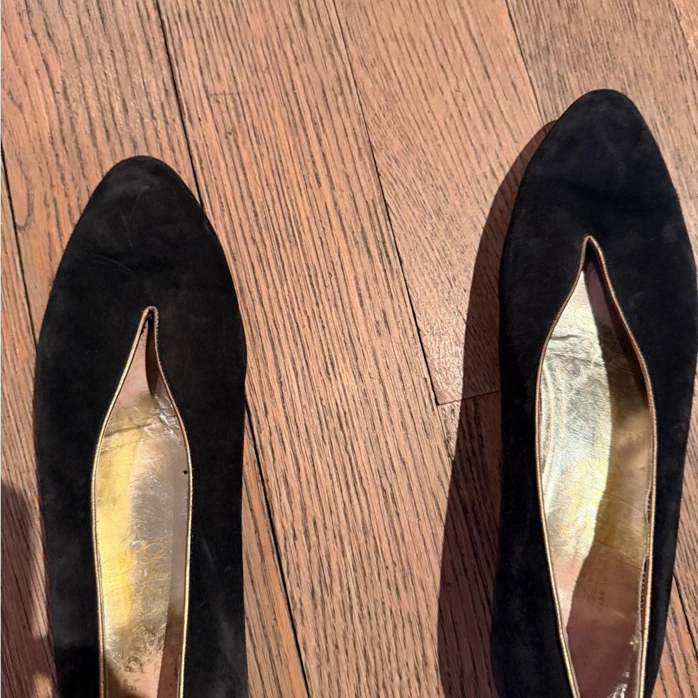 Salvatore Ferragamo Black Flats with Gold Accents
